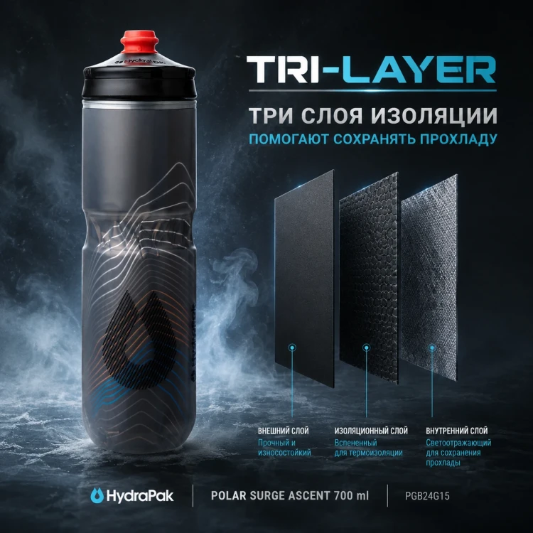 Бутылка HydraPak Polar Surge Ascent 700 мл черная PGB24G15
