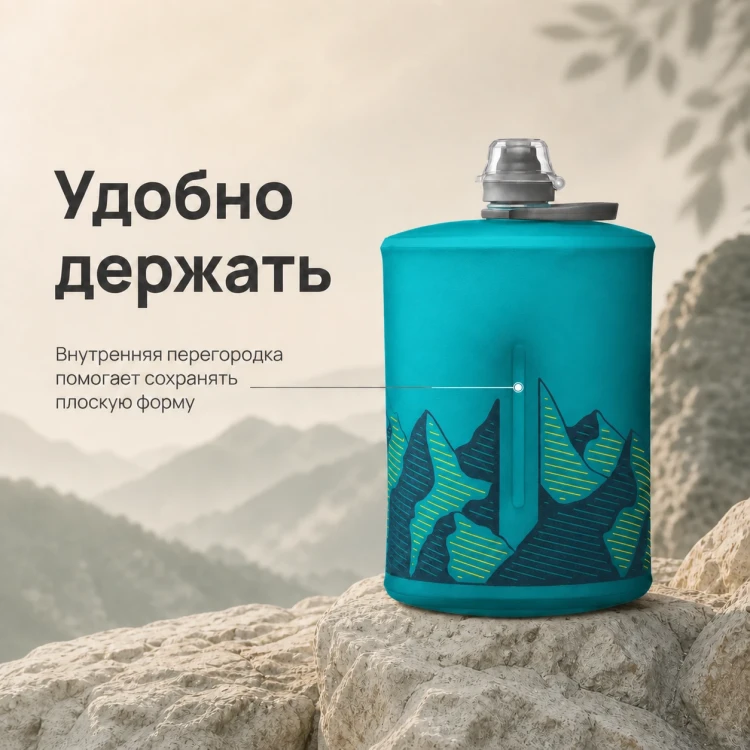 Мягкая складная бутылка для воды HydraPak Stow 1 л, голубая Glacier Blue