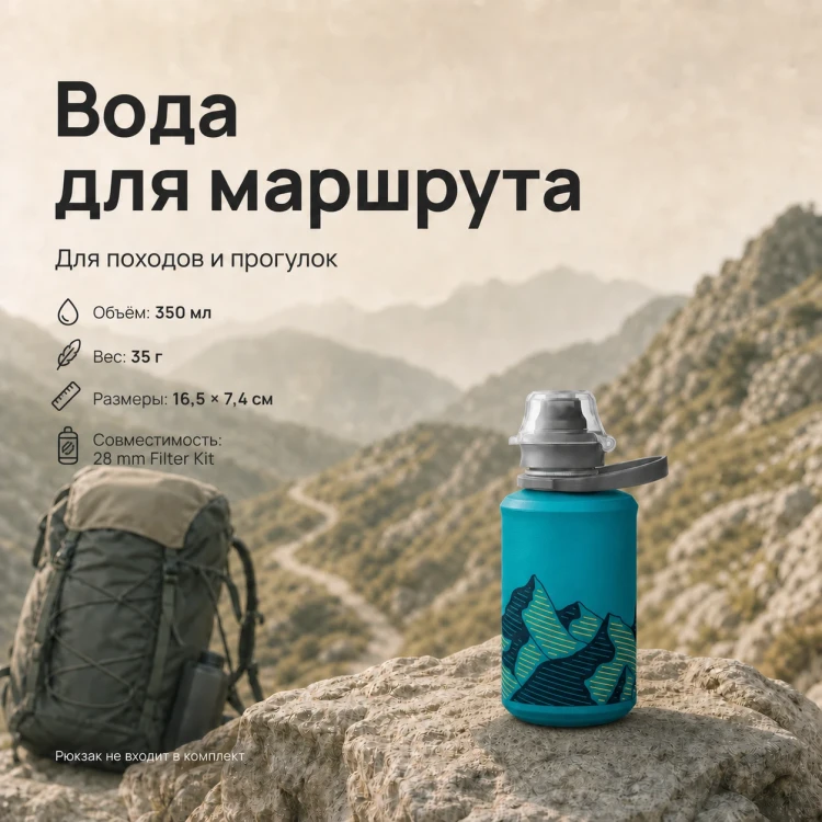 Мягкая складная бутылка для воды HydraPak Stow 350 мл голубая Glacier Blue
