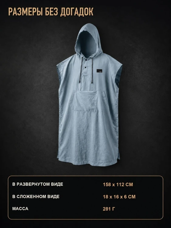Пончо-полотенце Matador NanoDry Packable Towel Poncho, голубое
