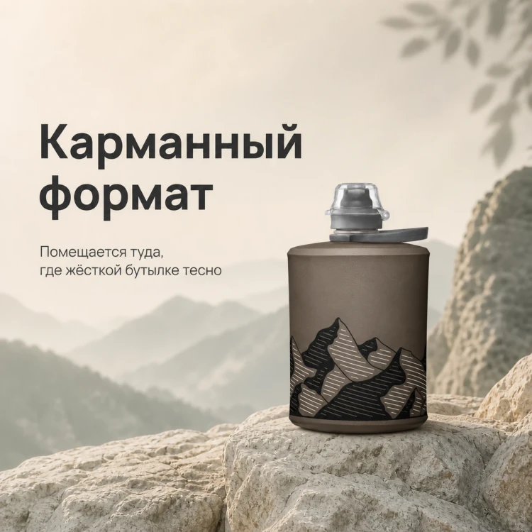 Мягкая складная бутылка для воды HydraPak Stow 500 мл серая Mammoth