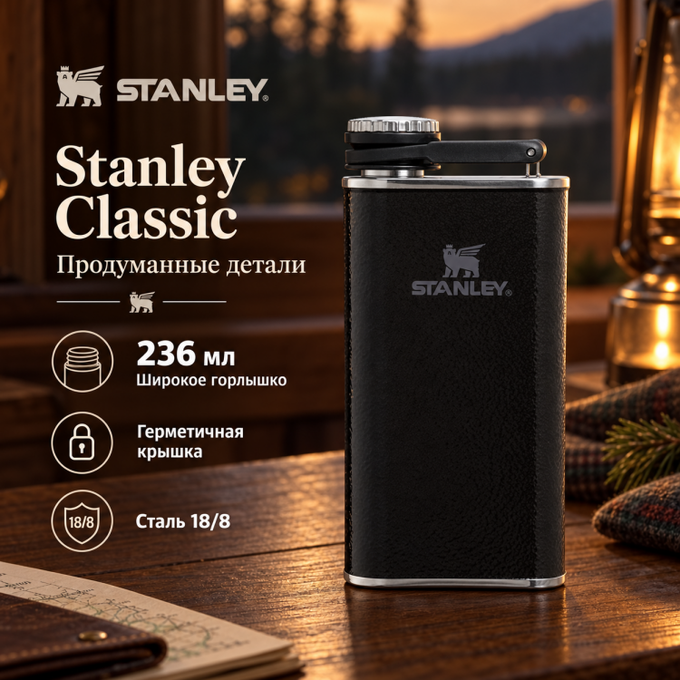 Фляга Stanley Classic Easy Fill Wide Mouth, 0,236 л, чёрная