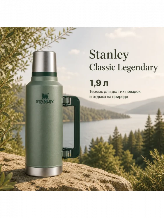 Термос Stanley Classic, 1,9 л, тёмно-зелёный