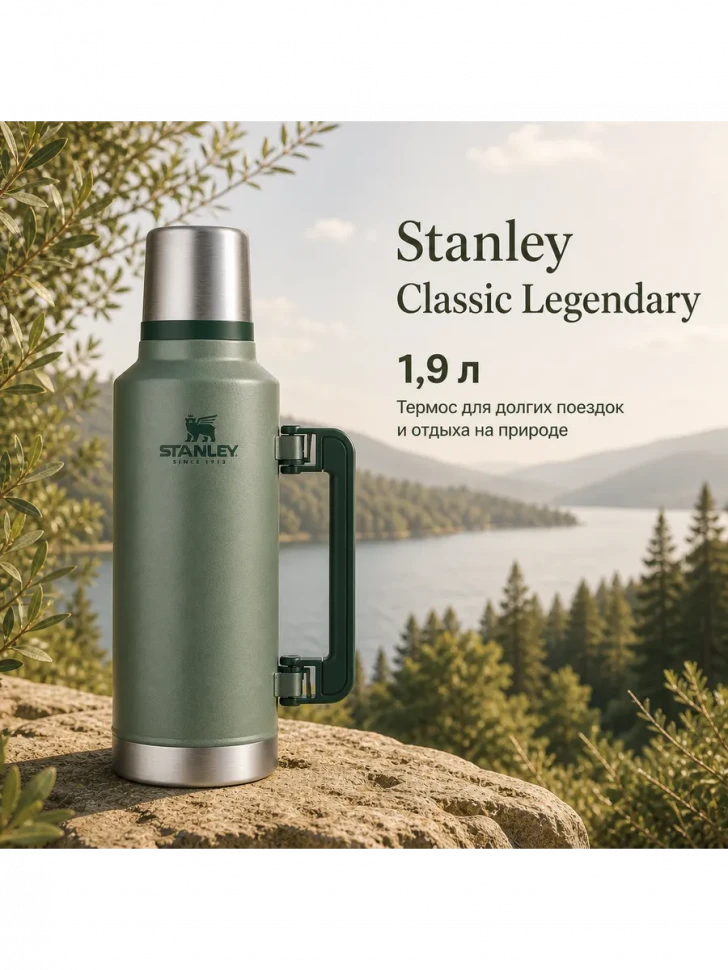 Термос Stanley Classic, 1,9 л, тёмно-зелёный