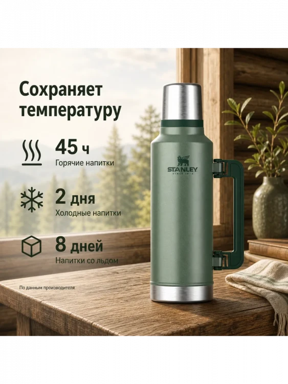 Термос Stanley Classic, 1,9 л, тёмно-зелёный