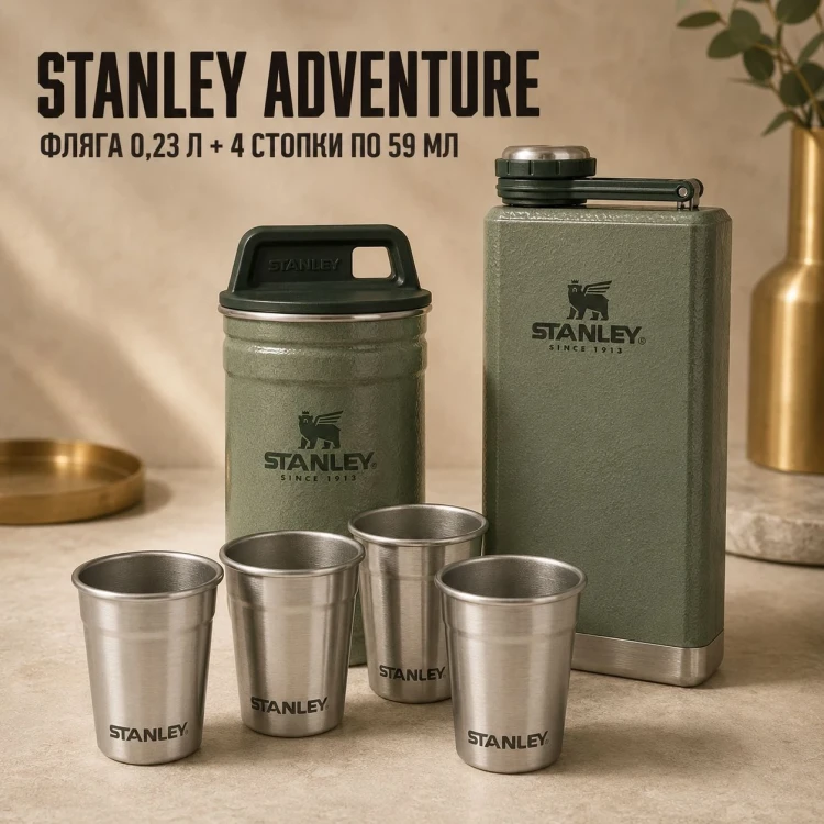 Набор Stanley Adventure: фляга, 0,23 л и 4 стопки по, 0,059 л, зелёный