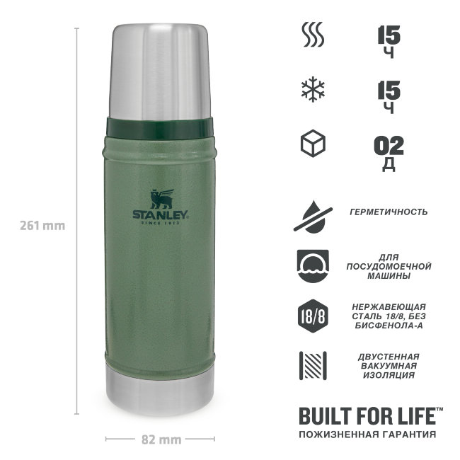Термос STANLEY Classic 0,47L (10-01228-072) тёмно-зелёный