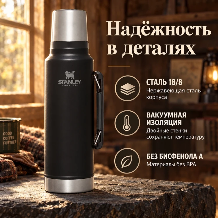 Термос Stanley Classic, 1,4 л, чёрный