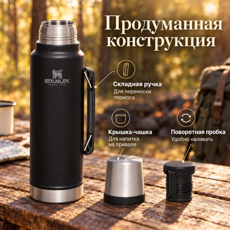 Термос Stanley Classic, 1,4 л, чёрный