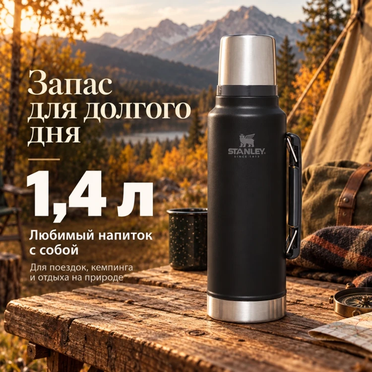 Термос Stanley Classic, 1,4 л, чёрный