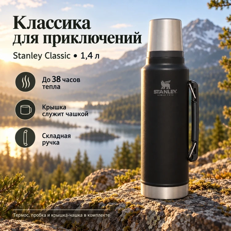 Термос Stanley Classic, 1,4 л, чёрный