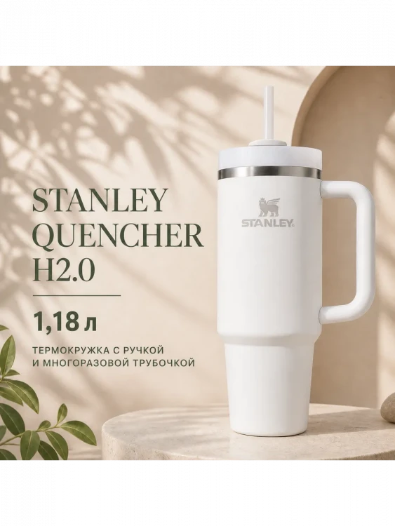 Термокружка Stanley Quencher H2.0, 1,18 л, с трубочкой, белая