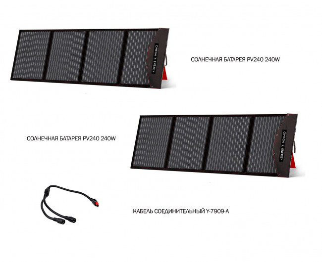 Комплект из двух солнечных батарей OMEGA⚡️ENERGY -PV240 с кабелем соединительным -Y7909-A