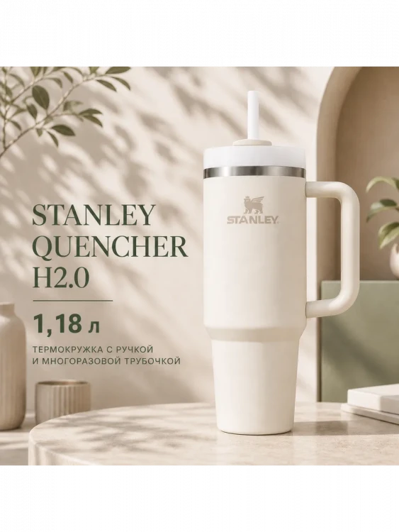 Термокружка Stanley Quencher H2.0, 1,18 л, с трубочкой, кремовая
