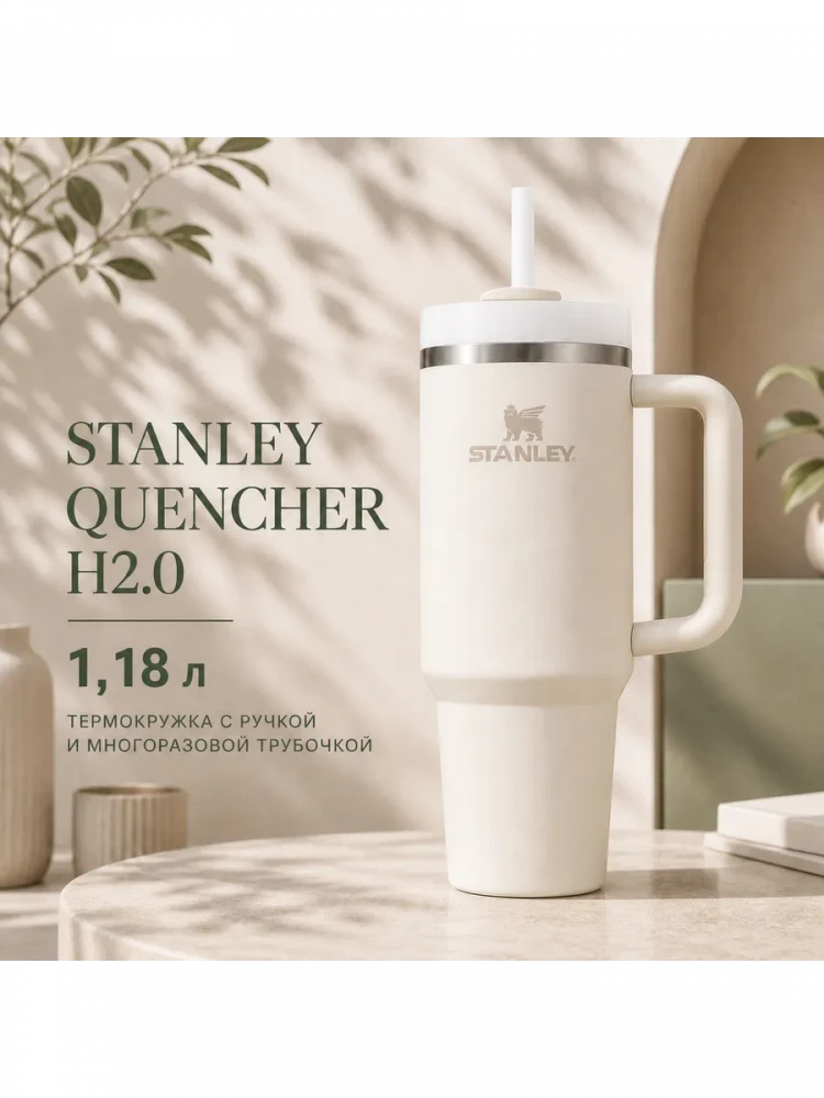 Термокружка Stanley Quencher H2.0, 1,18 л, с трубочкой, кремовая