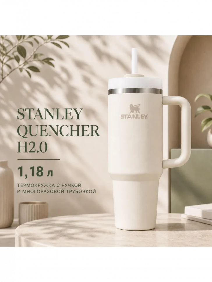 Термокружка Stanley Quencher H2.0, 1,18 л, с трубочкой, кремовая