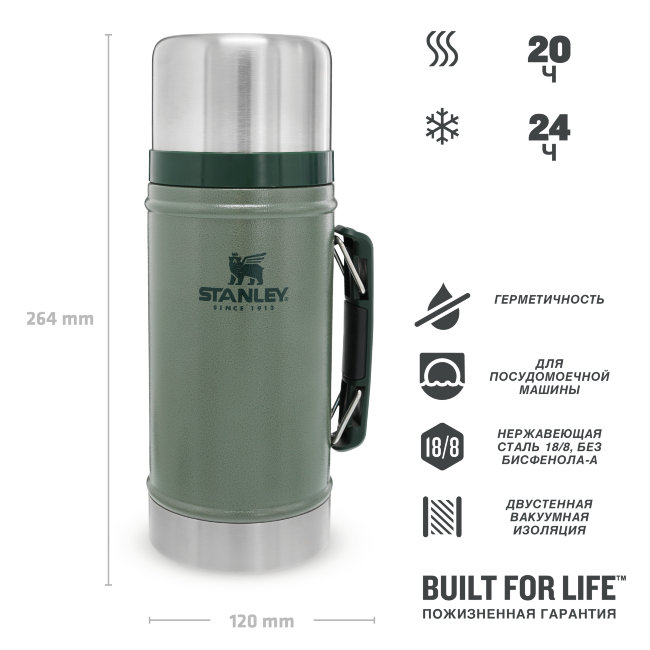 Термос для еды STANLEY Classic 0,94L (10-07937-003) тёмно-зелёный Термос для еды STANLEY Classic 0,94L (10-07937-003) тёмно-зелёный
