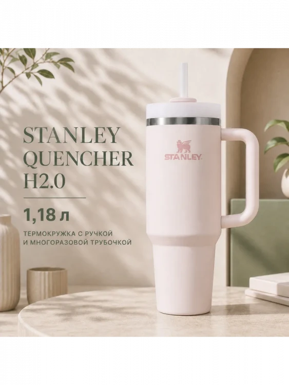 Термокружка Stanley Quencher H2.0, 1,18 л, с трубочкой, розовая