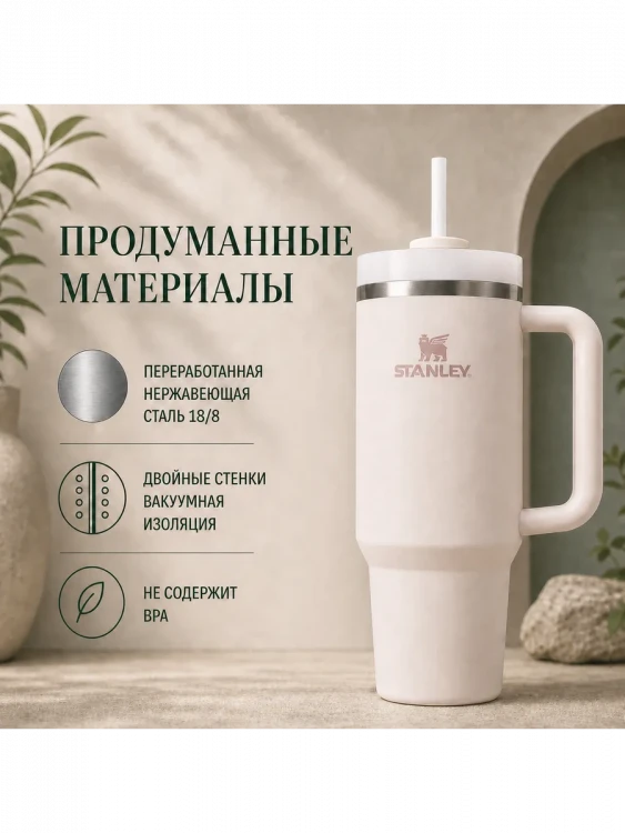 Термокружка Stanley Quencher H2.0, 1,18 л, с трубочкой, розовая