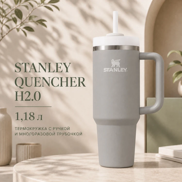 Термокружка Stanley Quencher H2.0, 1,18 л, с трубочкой, серая