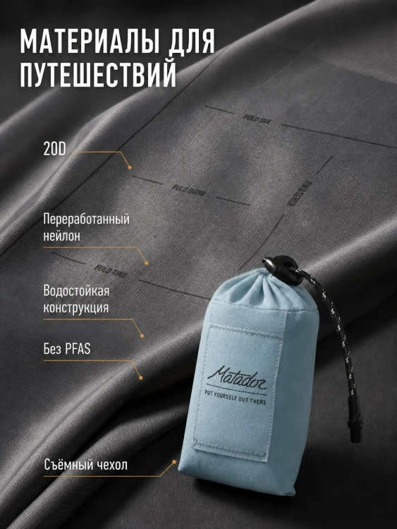 Покрывало малое Matador Pocket Blanket 4.0 с голубым чехлом