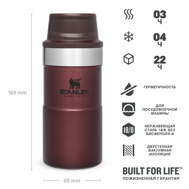 Термокружка STANLEY Classic Trigger Action 0,25L One hand 2.0 (10-09849-013) бордовая