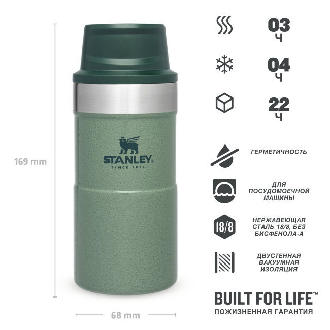 Термокружка STANLEY Classic Trigger Action 0,25L One hand 2.0 (10-09849-009) зелёная