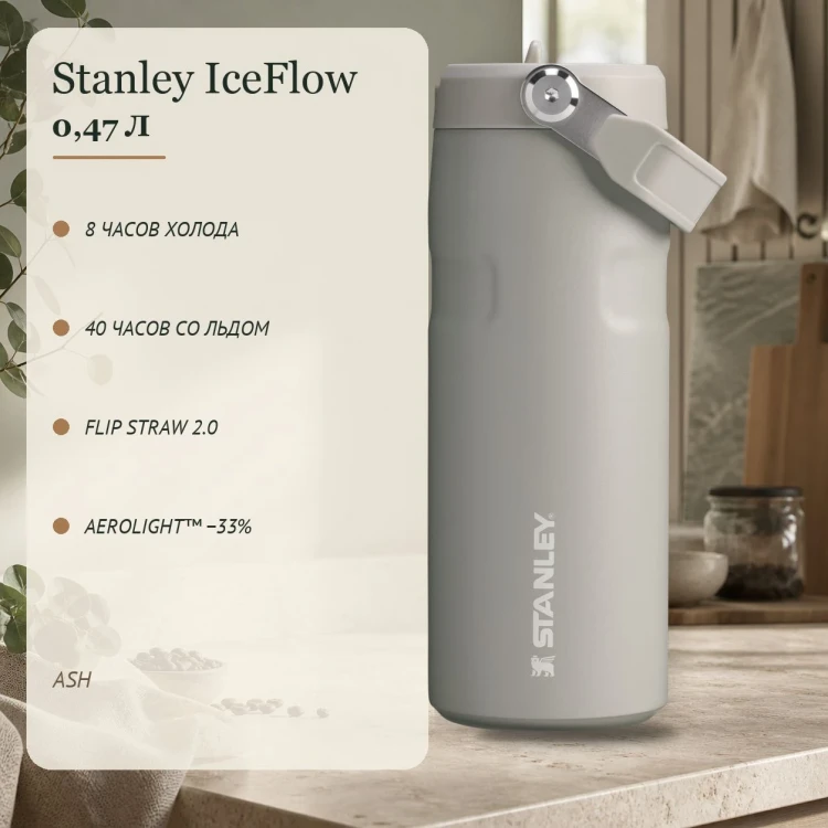 Термобутылка Stanley IceFlow Flip Straw 2.0, 0,47 л, Ash