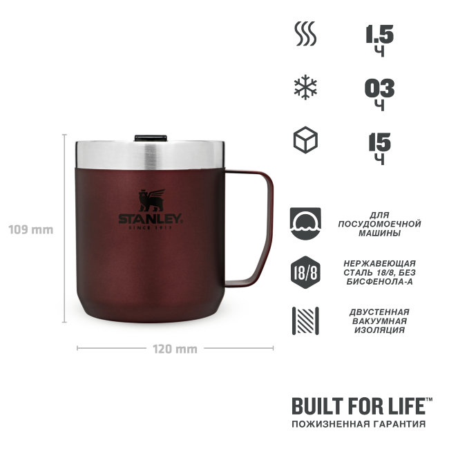 Термокружка STANLEY Classic с ручкой 0,35L (10-09366-008) бордовая Термокружка STANLEY Classic с ручкой 0,35L (10-09366-008) бордовая
