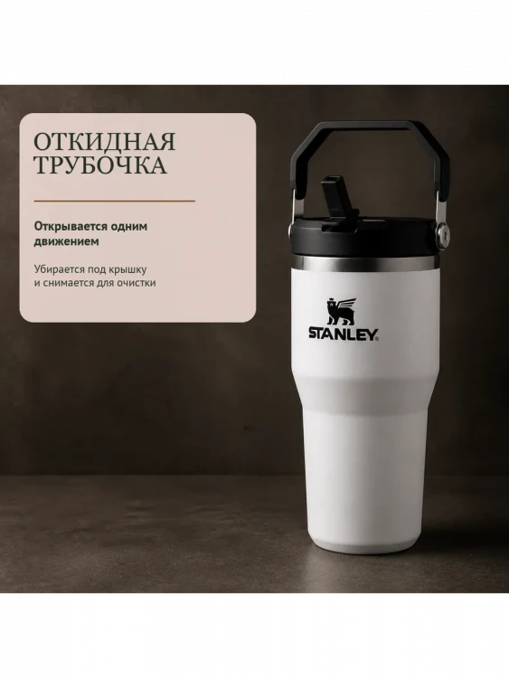 Термокружка Stanley IceFlow Flip Straw 2.0, 0,59 л, белая с черным
