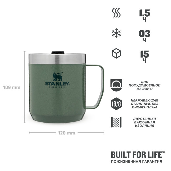 Термокружка STANLEY Classic с ручкой 0,35L (10-09366-005) зелёная Термокружка STANLEY Classic с ручкой 0,35L (10-09366-005) зелёная