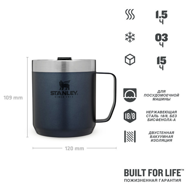 Термокружка STANLEY Classic с ручкой 0,35L (10-09366-007) синяя Термокружка STANLEY Classic с ручкой 0,35L (10-09366-007) синяя