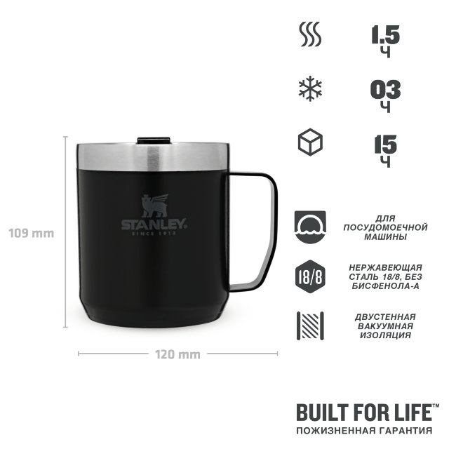 Термокружка STANLEY Classic с ручкой 0,35L (10-09366-006) чёрная Термокружка STANLEY Classic с ручкой 0,35L (10-09366-006) чёрная
