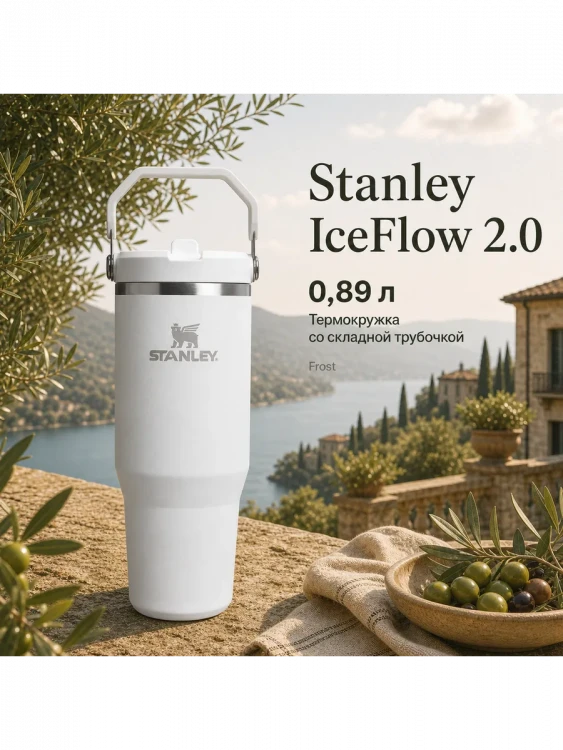 Термокружка Stanley IceFlow Flip Straw 2.0, 0,89 л, белая