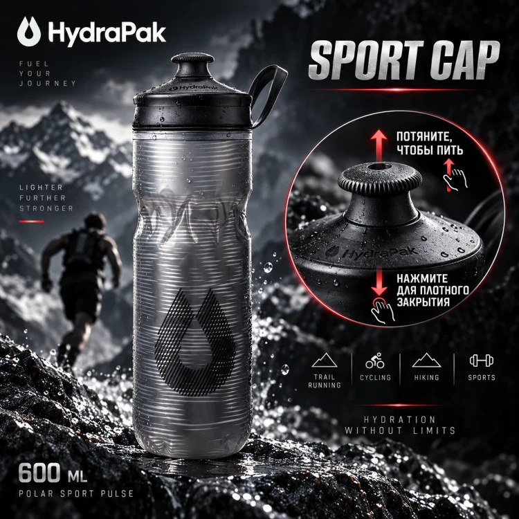 Бутылка HydraPak Polar Sport Pulse 600 мл черная PSB20F15