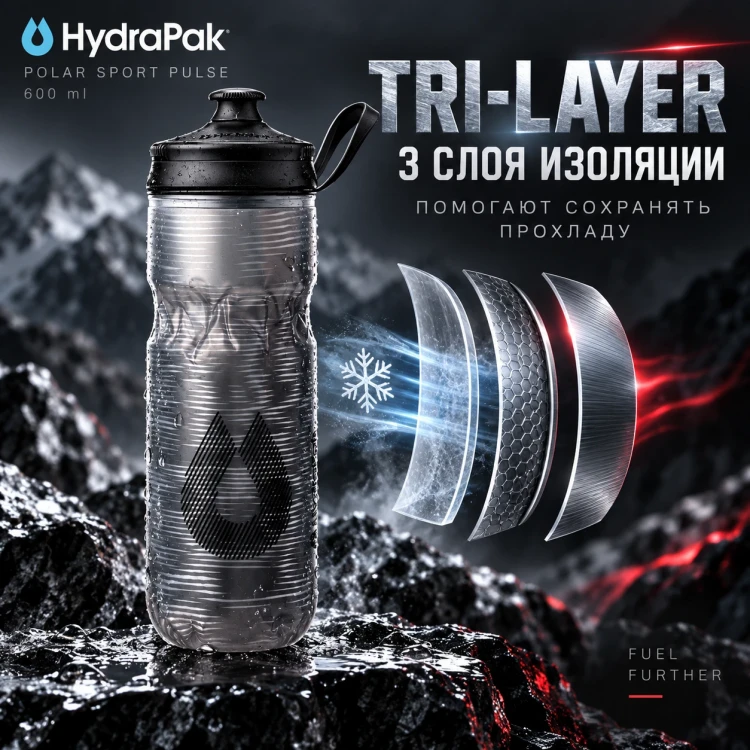 Бутылка HydraPak Polar Sport Pulse 600 мл черная PSB20F15