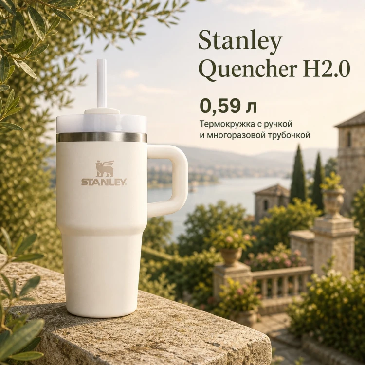Термокружка Stanley Quencher H2.0, 0,59 л, с трубочкой, бежевая