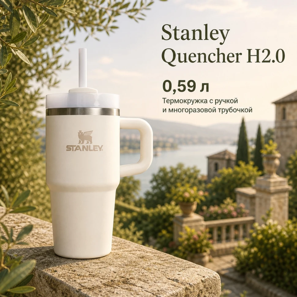 Термокружка Stanley Quencher H2.0, 0,59 л, с трубочкой, бежевая