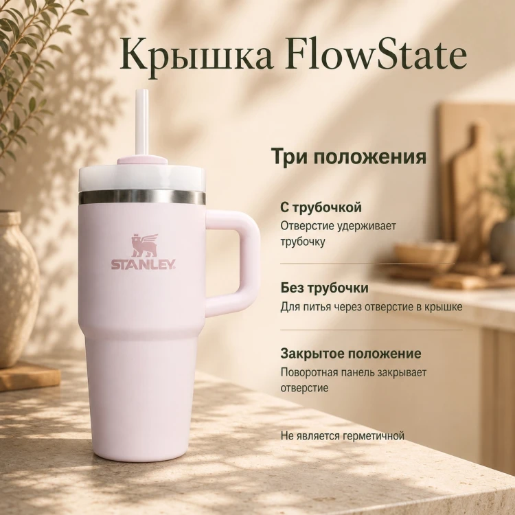 Термокружка Stanley Quencher H2.0, 0,59 л, с трубочкой, розовая