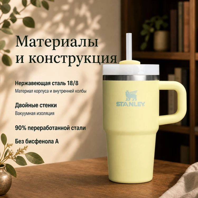 Термокружка Stanley Quencher H2.0, 0,59 л, с трубочкой, цитрон