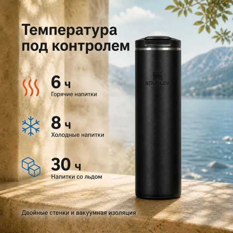 Термокружка Stanley AeroLight Transit Mug, 0,47 л, чёрная