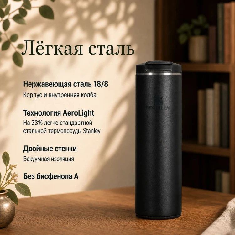 Термокружка Stanley AeroLight Transit Mug, 0,47 л, чёрная