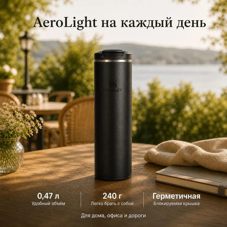 Термокружка Stanley AeroLight Transit Mug, 0,47 л, чёрная