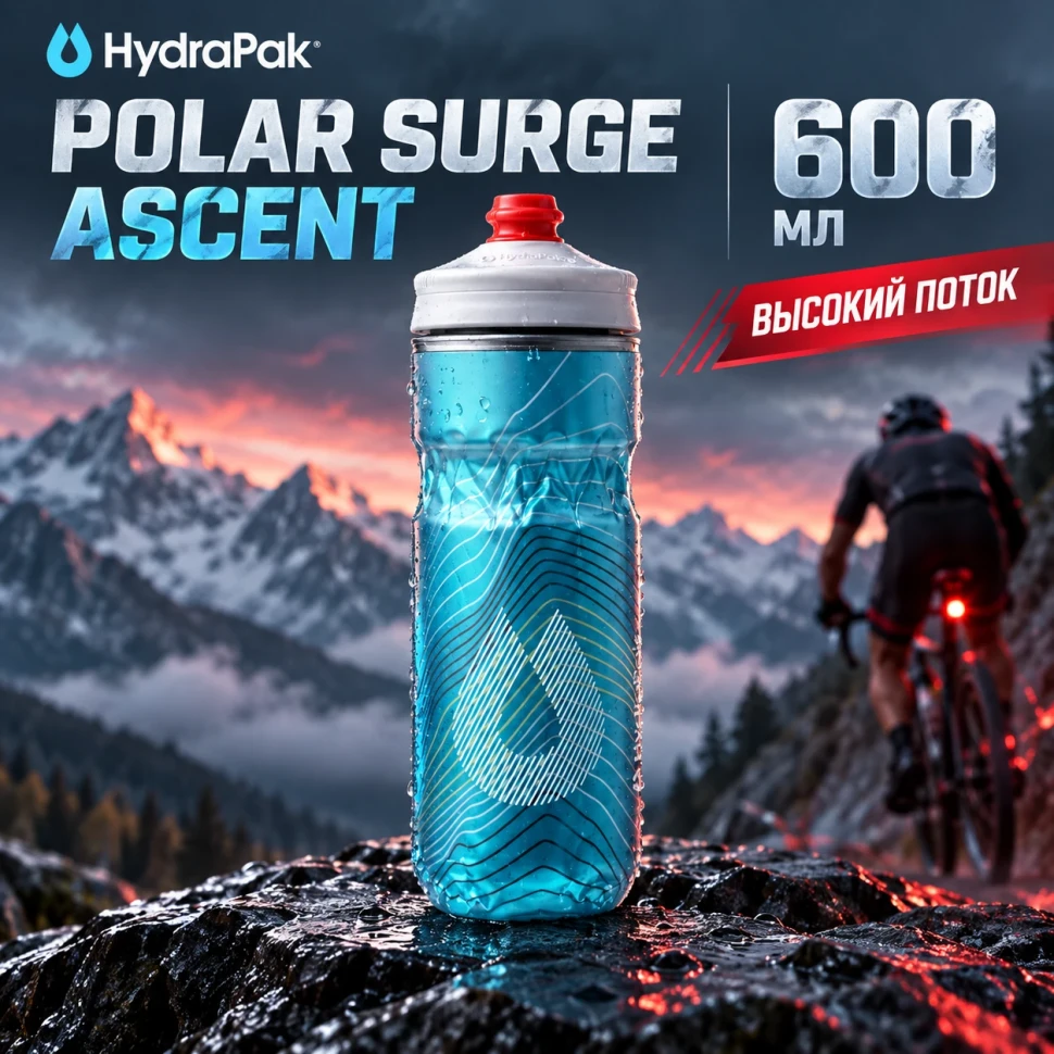 Бутылка HydraPak Polar Surge Ascent 600 мл голубая PGA20G16